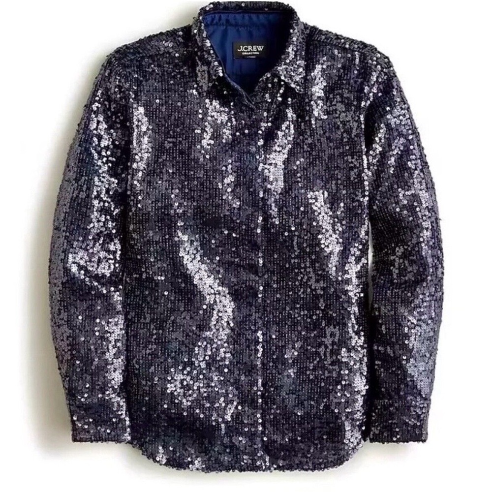 J. Crew Women's Sequin Button Down Shirt - Navy